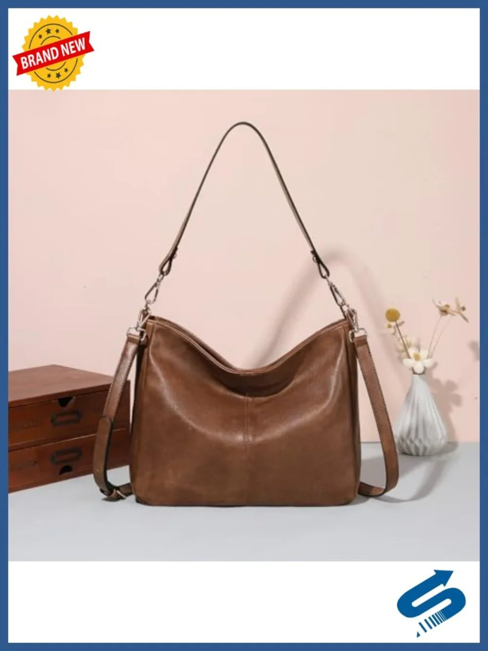 Soft Vegan Leather Hobo Bag with Two Straps, Fits 14.5